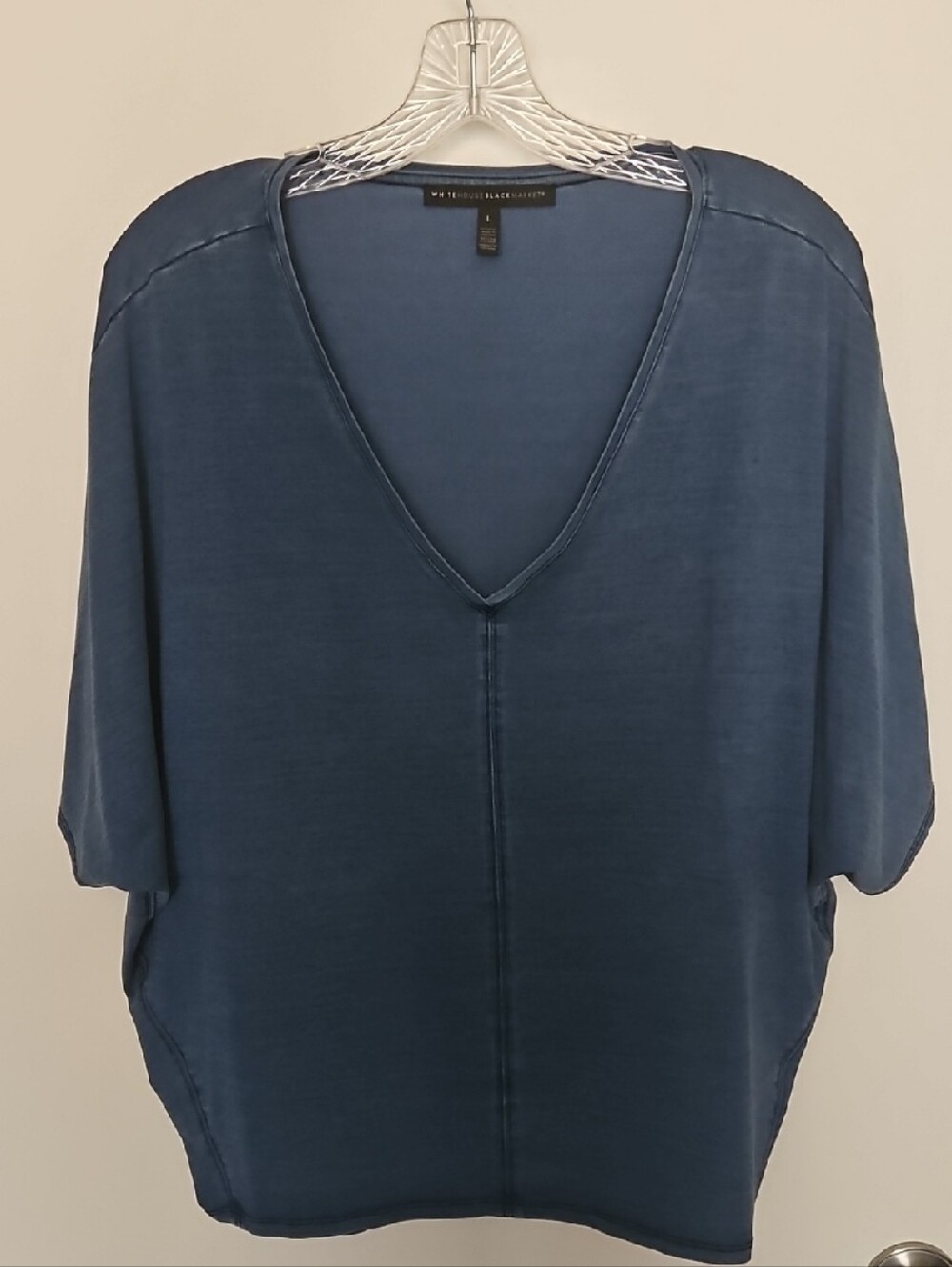 WHBM Everyday Dolman Tee V-Neck Relaxed Top Light Riviera Indigo Size L